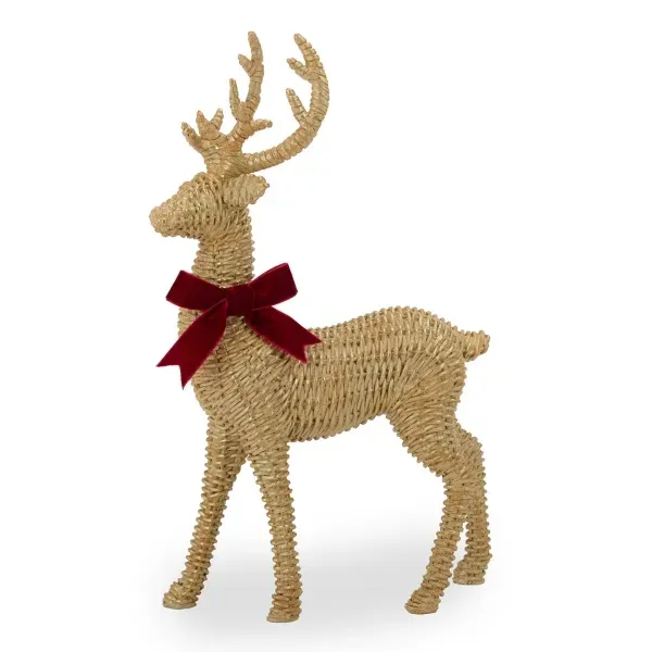 Kirklands Rattan Deer with Bow Figurine, 17-inch 49632989 Kirklands Rattan Deer with Bow Figurine, 17-inch 49632989 - Image 1