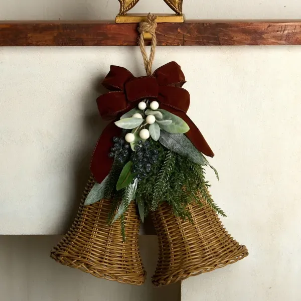 Kirklands Rattan Dual Bell with Greenery 28554542 Kirklands Rattan Dual Bell with Greenery 28554542 - Image 1