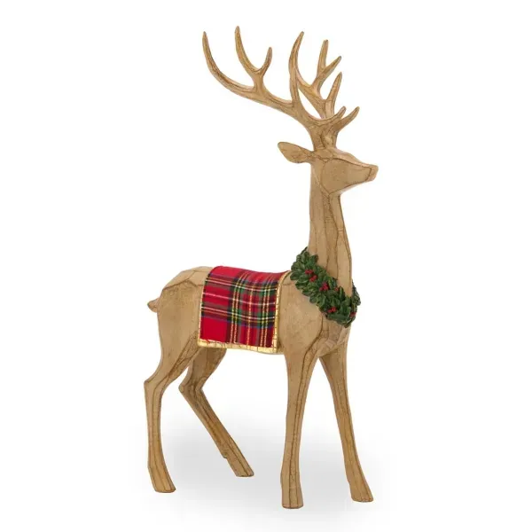 Kirklands Tabletop Resin Deer with Plaid Blanket, Standing 16845371 Kirklands Tabletop Resin Deer with Plaid Blanket, Standing 16845371 - Image 1