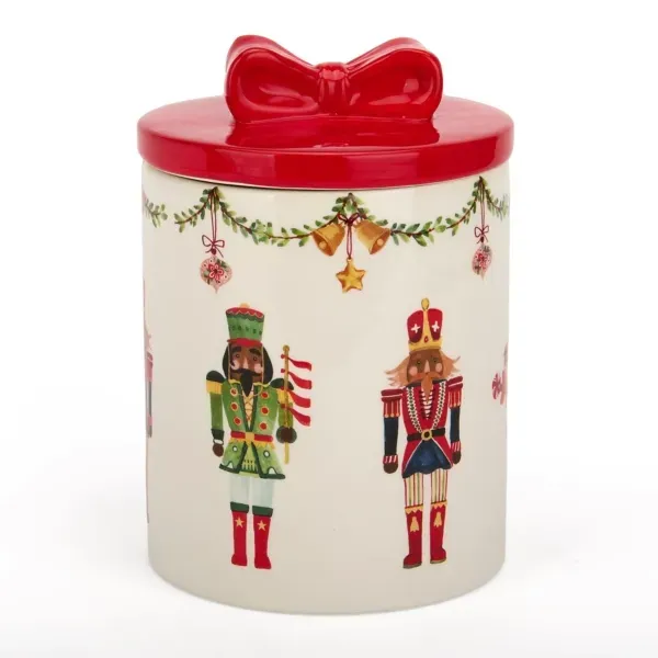 Kirklands Jolly Nutcracker Bow Lid Canister 62562863 Kirklands Jolly Nutcracker Bow Lid Canister 62562863 - Image 1