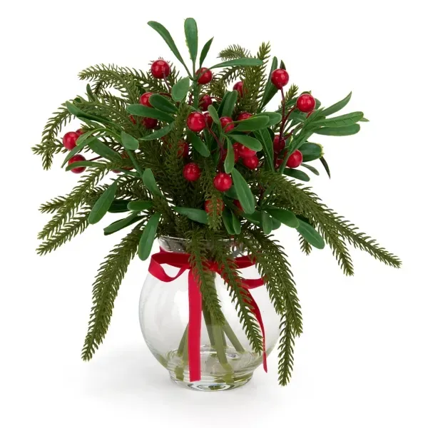 Kirklands Red Berry and Greenery Arrangement in Glass Vase 28161229 Kirklands Red Berry and Greenery Arrangement in Glass Vase 28161229 - Image 1