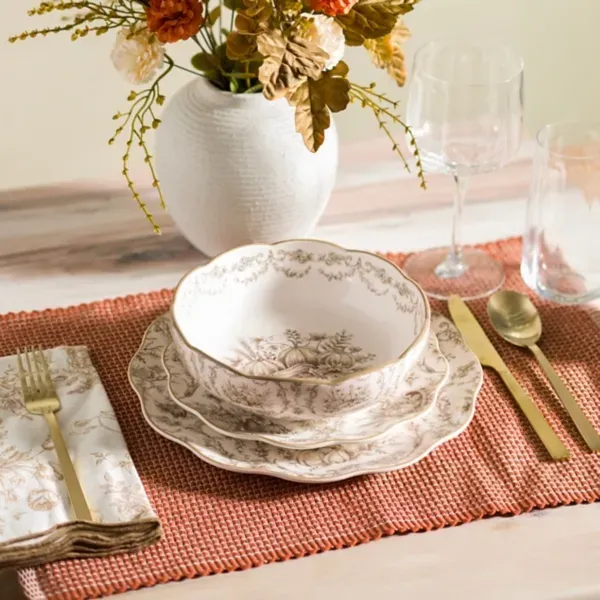 Kirklands Taupe Pumpkin Toile Dinner Bowl 66543983 Kirklands Taupe Pumpkin Toile Dinner Bowl 66543983 - Image 1