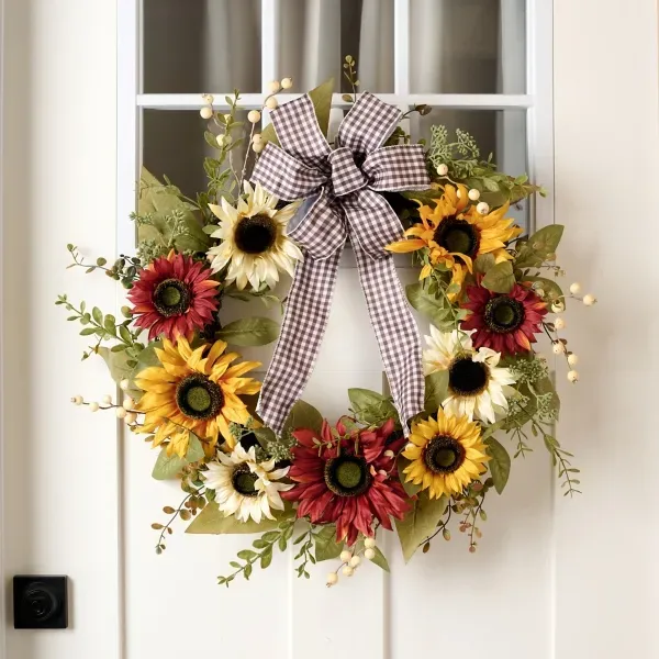 Kirklands Sunflower Gingham 24in Wreath 25121384 Kirklands Sunflower Gingham 24in Wreath 25121384 - Image 1