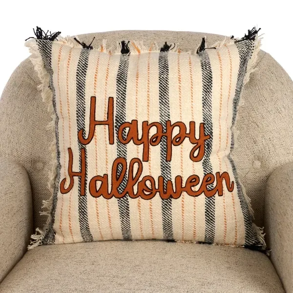 Kirklands Happy Halloween Striped Fringe Pillow 38631377 Kirklands Happy Halloween Striped Fringe Pillow 38631377 - Image 1