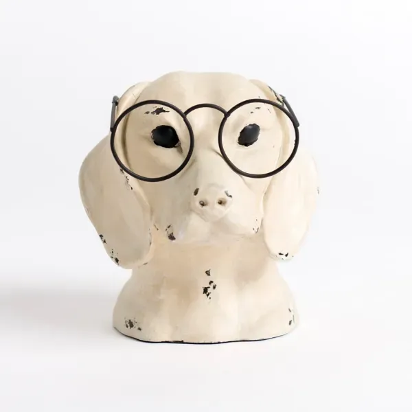 Kirklands Distressed Cream Dog with Glasses Figurine 72578129 Kirklands Distressed Cream Dog with Glasses Figurine 72578129 - Image 1