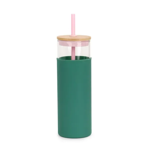 Kirklands Glass Tumbler with Green Silicone Sleeve 62963525 Kirklands Glass Tumbler with Green Silicone Sleeve 62963525 - Image 1