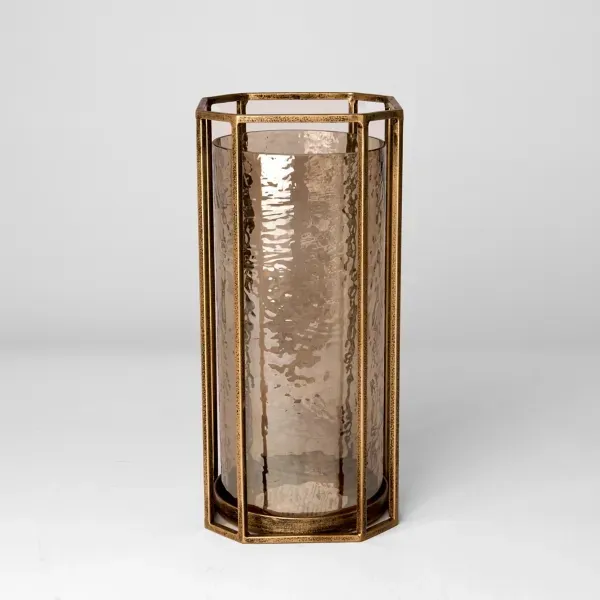 Kirklands Gold Faceted Glass Hurricane Lantern, 11.5 in. 92428925 Kirklands Gold Faceted Glass Hurricane Lantern, 11.5 in. 92428925 - Image 1