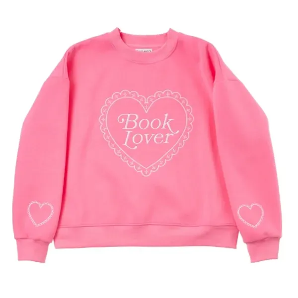 Kirklands Pink Book Lover Lace Heart Sweatshirt, Size L 76312435 Kirklands Pink Book Lover Lace Heart Sweatshirt, Size L 76312435 - Image 1