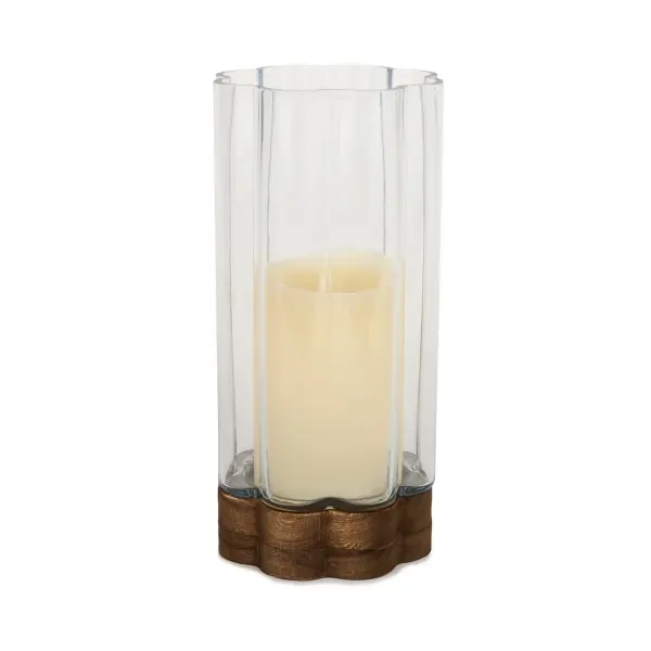 Kirklands Scalloped Glass Hurricane with Wood Base, 9.45 in. 84464539 Kirklands Scalloped Glass Hurricane with Wood Base, 9.45 in. 84464539 - Image 1