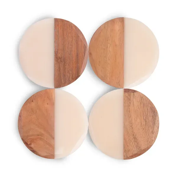 Kirklands Round Natural and White Coasters, Set of 4 82812164 Kirklands Round Natural and White Coasters, Set of 4 82812164 - Image 1