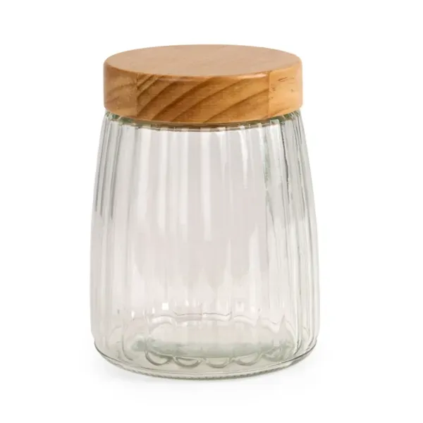 Kirklands Ribbed Glass Canister with Wood Lid, 7 in. 86135886 Kirklands Ribbed Glass Canister with Wood Lid, 7 in. 86135886 - Image 1