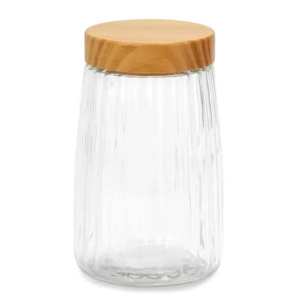 Kirklands Ribbed Glass Canister with Wood Lid, 8.5 in. 42674684 Kirklands Ribbed Glass Canister with Wood Lid, 8.5 in. 42674684 - Image 1