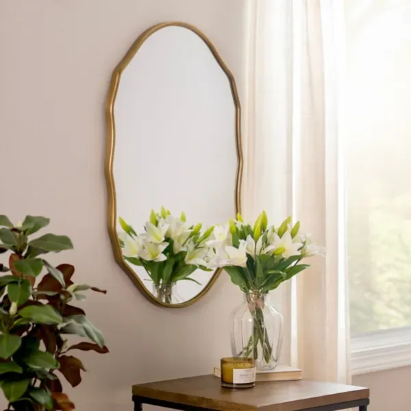 Kirklands Madalyn Gold Metal Wavy Wall Mirror, 23 x 36 in. 93183515 Kirklands Madalyn Gold Metal Wavy Wall Mirror, 23 x 36 in. 93183515 - Image 1