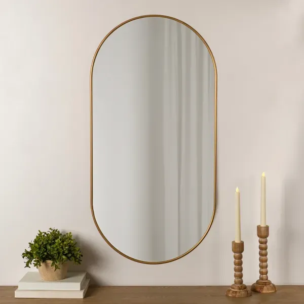Kirklands Oblong Antique Brass Nouveau Linear Wall Mirror 65217852 Kirklands Oblong Antique Brass Nouveau Linear Wall Mirror 65217852 - Image 1