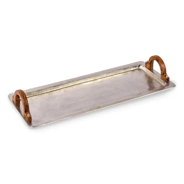 Kirklands Gray Nickel Tray with Wooden Handles, 22 in. 47559745 Kirklands Gray Nickel Tray with Wooden Handles, 22 in. 47559745 - Image 1
