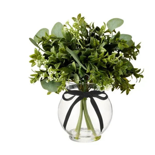 Kirklands Greenery in Glass Vase with Black Bow, 11 in. 39724632 Kirklands Greenery in Glass Vase with Black Bow, 11 in. 39724632 - Image 1